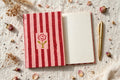 The Still Diary - Rosebud pink and red striped cover with rose motif